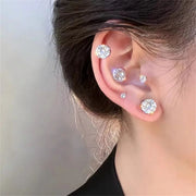 12 Pairs Cubic Zirconia Silver Earring Set Round Grand Party Bling UK CZ