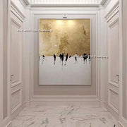 Hand-painted Abstract Street People Walking Oil Painting Fashion Wall Art Gold Black and White Oil Painting For House Decor