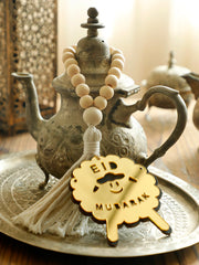 Eid Mubarak Sheep Kettle Ornament, Wood Bead Tassel Hanging Decortion, Islamic Ramadan Festival Home Decor, Door Wall Charm Gift