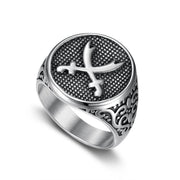 Ethnic Arab Style Rings for Men Stainless Steel Retro Jewelry Koran Scripture Shaped Hand-carved Ornament Exquisite Exotic Gift