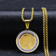 Muslim Islamic Religious Stainless Steel Crystal Necklace Women Islam Quran Allah Pendant Necklaces Arabic Jewelry bijoux arabe