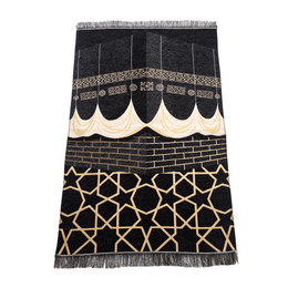 Muslim Prayer Rug Black Sajaddah Chenille Fabric Portable Pray Mat Janamaz
