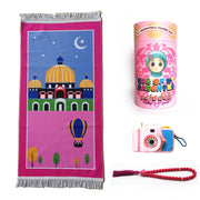 Children Prayer Mat With Toy Camera and Muslim Tasbih Islamic Prayer Rug with Gift Box