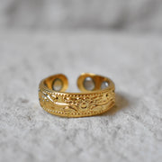 Pure Copper Magnetic Rings Women Men Ethnic Flower Health Energy Finger Open Cuff Adjustable Jewelry High Magnet Resizable