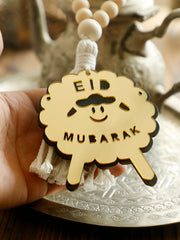 Eid Mubarak Sheep Kettle Ornament, Wood Bead Tassel Hanging Decortion, Islamic Ramadan Festival Home Decor, Door Wall Charm Gift