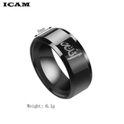 ICAM Arabic Islamic Scripture Rings 8MM Stainless Steel Muslim Prayer Band Ring For Men Religious Jewelry Male Anillo Masculino