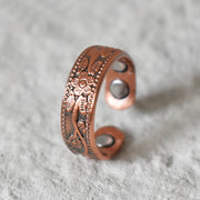 Pure Copper Magnetic Rings Women Men Ethnic Flower Health Energy Finger Open Cuff Adjustable Jewelry High Magnet Resizable
