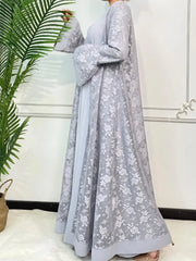 Ramadan Eid Abaya Set – 2-Piece Lace Kaftan Dress for Women, Dubai Style