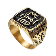Ethnic Arab Style Rings for Men Stainless Steel Retro Jewelry Koran Scripture Shaped Hand-carved Ornament Exquisite Exotic Gift