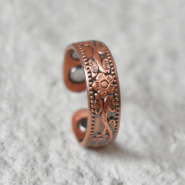 Pure Copper Magnetic Rings Women Men Ethnic Flower Health Energy Finger Open Cuff Adjustable Jewelry High Magnet Resizable