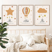 Canvas Painting Prints Pictures Cartoon Islamic Alhmdulillah Clouds Stars Posters Nursery Wall Art Kids Room Interior Decor