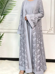 Ramadan Eid Abaya Set – 2-Piece Lace Kaftan Dress for Women, Dubai Style