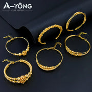 Nigeria Wedding Jewelry Bracelet 21k Gold Plated Muslim Multi Layer Beads Opening Bangles Dubai Women Bridal Vintage Jewelrys