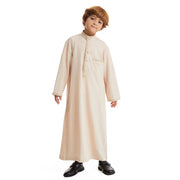 Muslim Boys Summer Thin Style Fashion Stand-up Collar Kids Robes Islamic Folk Costumes Long Dress Ramadan Jubba Prayer Thobe