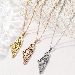 Palestine Map Religious Quran Arabic Islamic Eid Verses Pendant Fashion Necklaces Jewelry Men Women Ramadan Him Her Kids Gifts