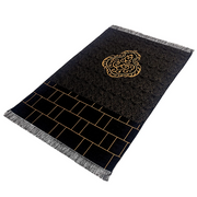 Muslim Prayer Rug Black Sajaddah Chenille Fabric Portable Pray Mat Janamaz