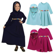 Modest Muslim Dress for Girls Abaya Child Toddler Baby 6-12M 1-5Y Prayer Dresses Islamic Burka Kaftan 2pcs/set Flowers Appliques