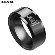 ICAM Arabic Islamic Scripture Rings 8MM Stainless Steel Muslim Prayer Band Ring For Men Religious Jewelry Male Anillo Masculino