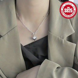 Vintage 925 sterling silver heart necklace with OT clasp, stylish and simple clavicle chain, silver necklace