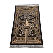 Muslim Prayer Rug Black Sajaddah Chenille Fabric Portable Pray Mat Janamaz