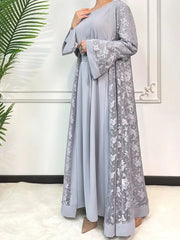 Ramadan Eid Abaya Set – 2-Piece Lace Kaftan Dress for Women, Dubai Style