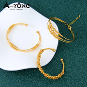Nigeria Wedding Jewelry Bracelet 21k Gold Plated Muslim Multi Layer Beads Opening Bangles Dubai Women Bridal Vintage Jewelrys