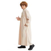 Muslim Boys Summer Thin Style Fashion Stand-up Collar Kids Robes Islamic Folk Costumes Long Dress Ramadan Jubba Prayer Thobe