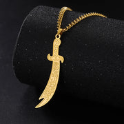 Dawapara Muslim Islamic Necklace Arabic Calligraphy Imam Ali Zulfiqar Sword Pendant Stainless Steel Men Jewelry