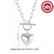 Vintage 925 sterling silver heart necklace with OT clasp, stylish and simple clavicle chain, silver necklace