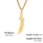 Dawapara Muslim Islamic Necklace Arabic Calligraphy Imam Ali Zulfiqar Sword Pendant Stainless Steel Men Jewelry