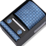 Wedding Gift Tie Wholesale New Style Pocket Squares Set Cufflinks Tie Clip Necktie Box Men Fit Wedding Blue Paisley Black Boxs