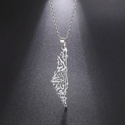 Stainless Steel Necklace For Women Men Palestine Israel Map Islamic Script Hollow Pendant Necklace Engagement Jewelry