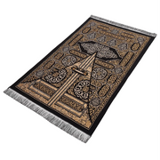 Muslim Prayer Rug Black Sajaddah Chenille Fabric Portable Pray Mat Janamaz