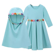 Modest Muslim Dress for Girls Abaya Child Toddler Baby 6-12M 1-5Y Prayer Dresses Islamic Burka Kaftan 2pcs/set Flowers Appliques