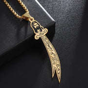 Stainless Steel Islamic Imam Ali Zulfiqar Sword Pendant Necklace Quran Pendant Shia Islamic Jewelry for Men and Women