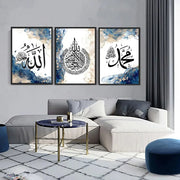 Islamic Arabic Calligraphy Poster Wall Art Abstract Blue Gold Printing Muslim Mural Living Room Home Decoration Painting