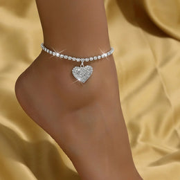 Tassel Rhinestone Multi-layer Ankle Chain Fashion Heart Pengdant Women's Luxury Bracelet on Leg Accessories Jewelry Beach