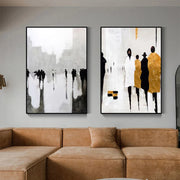 Hand-painted Abstract Street People Walking Oil Painting Fashion Wall Art Gold Black and White Oil Painting For House Decor