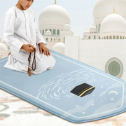 Prayer Rug Prayer Mat for Ramadan Portable Worship Kneel Embossing Floor Carpets Non-Slip Soft Meditation Mat Green