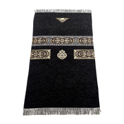 Muslim Prayer Rug Black Sajaddah Chenille Fabric Portable Pray Mat Janamaz
