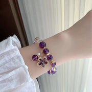 Elegant Romantic Purple Crystal Beaded Bracelets for Women Shiny Zircon Flower Water Drop Charm Fashion Party Hand Jewelry