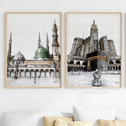 Islamic Landmarks Wall Art Poster Kaaba Mecca Dome of The Rock Masjid Nabawi Islamic Canvas Painting Art Nordic Home Decor Gifts