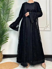 Ramadan Eid Abaya Set – 2-Piece Lace Kaftan Dress for Women, Dubai Style