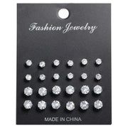 12 Pairs Cubic Zirconia Silver Earring Set Round Grand Party Bling UK CZ