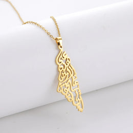 Israel Palestine Map Pendant Necklace For Women Men Arabic African Jamaica Stainless Steel Gold Color Chain Necklaces Jewelry