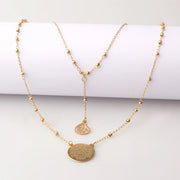 FINE4U N609 Islam Muslim Arabic Printed Medal Pendant Necklace Stainless Steel Layered 3mm Bead Rosary Necklace Islam Jewelry