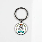 XKXLHJ Islamic Allah Pendant Keychain Glass Beveled Key Chain Middle East Arab Religious Muslim Souvenir Jewelry Gift