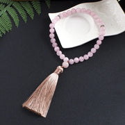 8mm Rose Quartz Islamic Muslim Tasbih 33 Bead Bracelet Men and Women Tassel Blessing Rosary Natural Semi-Precious Stone Jewelry