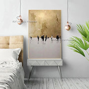 Hand-painted Abstract Street People Walking Oil Painting Fashion Wall Art Gold Black and White Oil Painting For House Decor