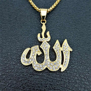 Hip Hop Iced Out Bling Islamic Allah Pendants Necklaces For Women And Men Stainless Steel Muslim Jewelry Wholesale